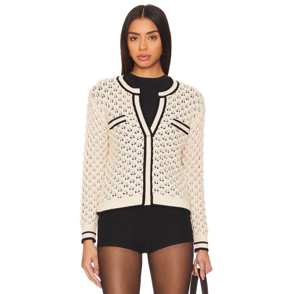 Heartloom Sybil Sweater Cream & Black Women's Size Large Sheer Lightweight